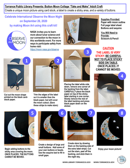 Torrance Public Library Presents: Button Moon Collage “Take and Make” Adult Craft Create a Unique Moon Picture Using Card S