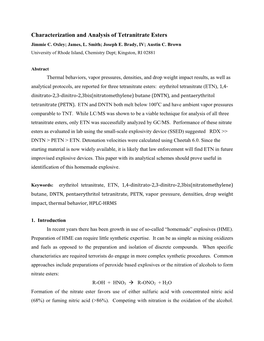 Characterization and Analysis of Tetranitrate Esters Jimmie C