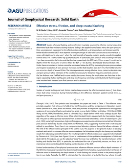 Effective Stress, Friction, and Deep Crustal Faulting 10.1002/2015JB012115 N