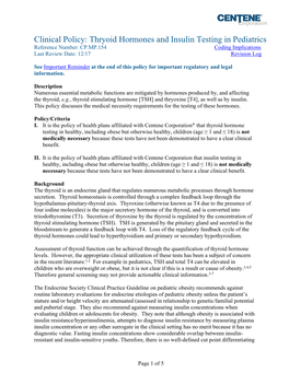 Thyroid Hormones and Insulin Testing in Pediatrics