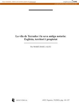 La Vila De Terrades I La Seva Antiga Notaria: Església, Territori I Propietat