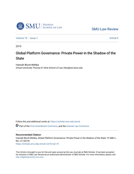 Global Platform Governance: Private Power in the Shadow of the State