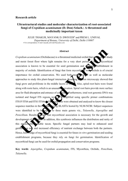 Research Article Ultrastructural Studies and Molecular Characterization of Root-Associated Fungi of Crepidium Acuminatum (D