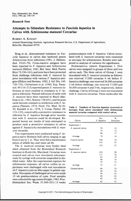 Attempts to Stimulate Resistance to Fasciola Hepatica in Calves with Schistosoma Mansoni Cercariae