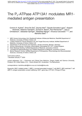 The P5-Atpase ATP13A1 Modulates MR1-Mediated Antigen Presentation