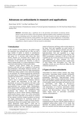 Advances on Antioxidants in Research and Applications