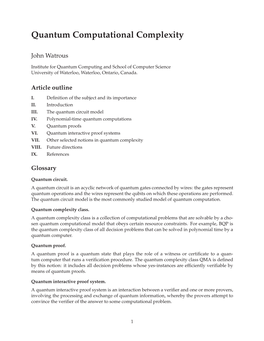 Quantum Computational Complexity