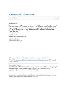Emergency Contraceptives Or "Abortion-Inducing" Drugs? Empowering Women to Make Informed Decisions Ryan M