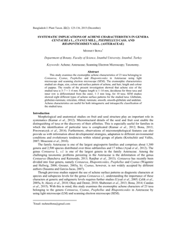 Systematic Implications of Achene Characteristics in Genera Centaurea L., Cyanus Mill., Psephellus Cass. and Rhaponticoides Vaill