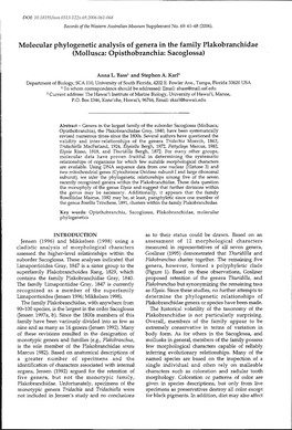 Molecular Phylogenetic Analysis of Genera in the Family Plakobranchidae (Mollusca: Opisthobranchia: Sacoglossa)