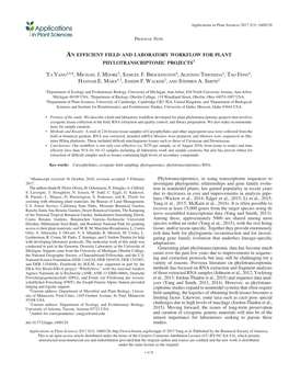 An Efficient Field and Laboratory Workflow for Plant Phylotranscriptomic Projects1