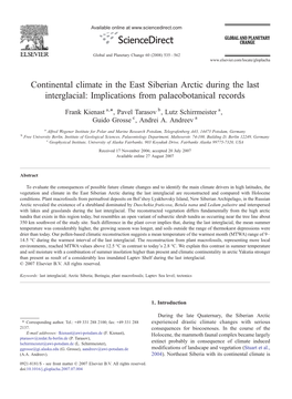 Continental Climate in the East Siberian Arctic During the Last