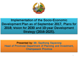 Presentation on Champasak Provincial Development Plan (ENGLISH)