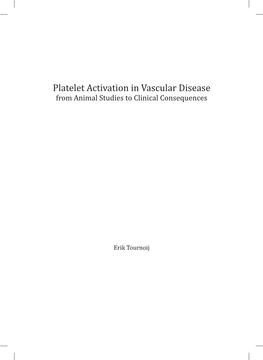 Platelet Activation in Vascular Disease from Animal Studies to Clinical Consequences