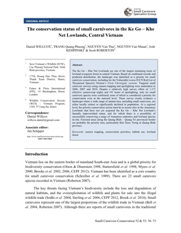 The Conservation Status of Small Carnivores in the Ke Go – Khe Net Lowlands, Central Vietnam