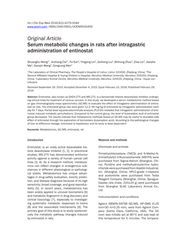 Original Article Serum Metabolic Changes in Rats After Intragastric Administration of Entinostat