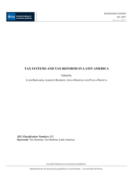 Tax Systems and Tax Reforms in Latin America