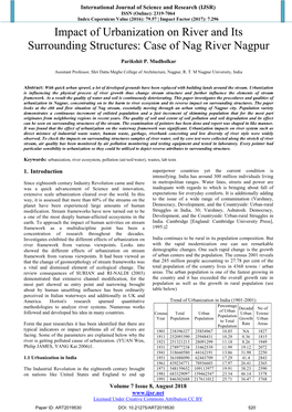 Impact of Urbanization on River and Its Surrounding Structures: Case of Nag River Nagpur