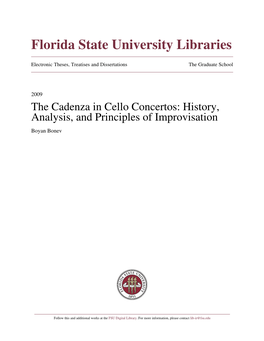 The Cadenza in Cello Concertos: History, Analysis, and Principles of Improvisation Boyan Bonev