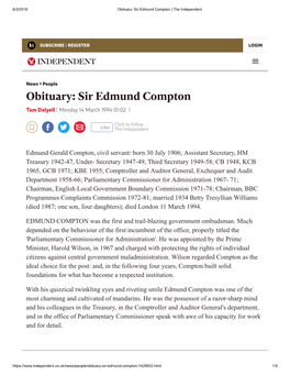 Obituary: Sir Edmund Compton | the Independent