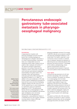 Percutaneous Endoscopic Gastrostomy Tube-Associated Metastasis in Pharyngo- Oesophageal Malignancy