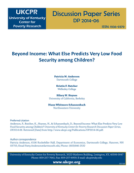 What Else Predicts Very Low Food Security Among Children?