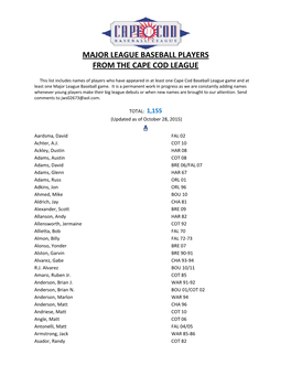 Major League Baseball Players from the Cape Cod League