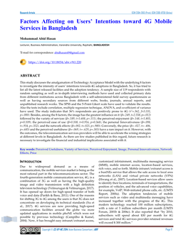 Factors Affecting on Users' Intentions Toward 4G Mobile Services In