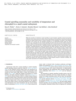 Coastal Upwelling Seasonality and Variability of Temperature and Chlorophyll in a Small Coastal Embayment, Continental Shelf Research, 154, 9-18