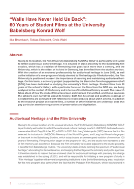 60 Years of Student Films at the University Babelsberg Konrad Wolf