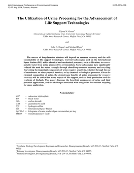 The Utilization of Urine Processing for the Advancement of Life Support Technologies