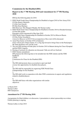 Commission for the Disabled (DIS) Report to the 1St PB Meeting 2018 and Amendment for 2Nd PB Meeting 2018