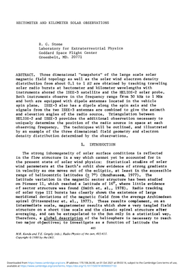 HECTOMETER and KILOMETER SOLAR OBSERVATIONS R. G. Stone Laboratory for Extraterrestrial Physics Goddard Space Flight Center Gree