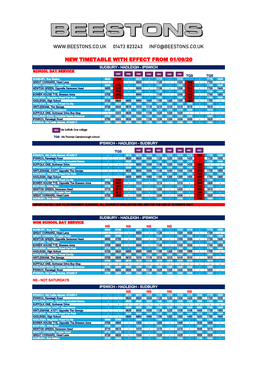 New Timetable with Effect from 01/09/20