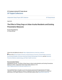 The Effect of Stray Dogs on Urban Arusha Residents and Existing Preventative Measures