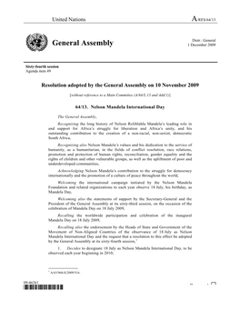 General Assembly 1 December 2009