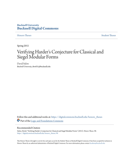 Verifying Harder's Conjecture for Classical and Siegel Modular Forms David Sulon Bucknell University, Dws031@Bucknell.Edu