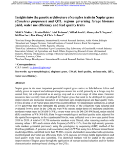 Insights Into the Genetic Architecture of Complex Traits in Napier Grass