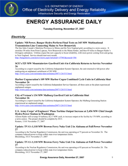 Energy Assurance Daily