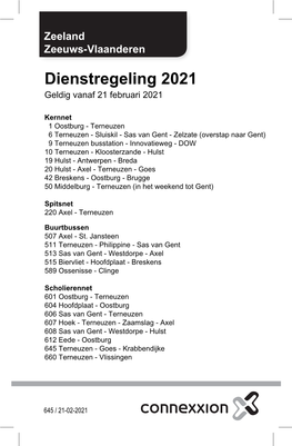 Dienstregeling 2021 Geldig Vanaf 21 Februari 2021