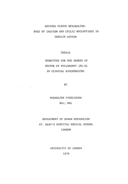 Adipose Tissue Metabolism: Role Of