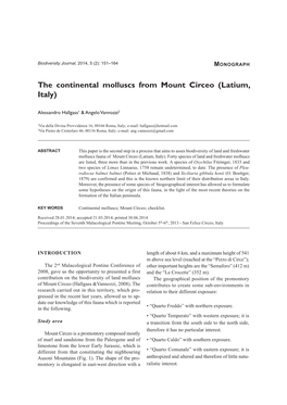 The Continental Molluscs from Mount Circeo (Latium, Italy)