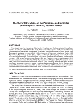 Hymenoptera: Aculeata) Fauna of Turkey