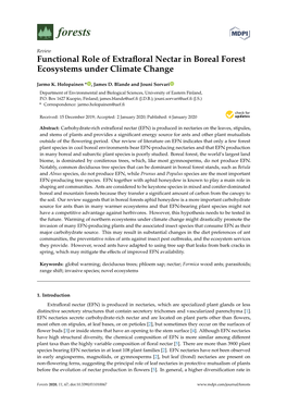 Functional Role of Extrafloral Nectar in Boreal Forest Ecosystems Under