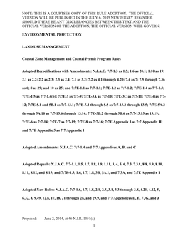 Note: This Is a Courtsey Copy of This Rule Adoption. the Official Version Will Be Published in the July 6, 2015 New Jersey Register