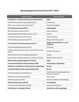 Upcoming Sports Event from 2017-2023