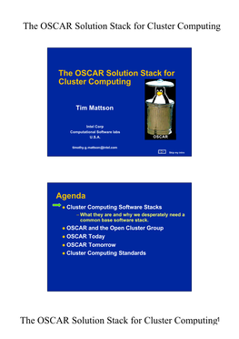 The OSCAR Solution Stack for Cluster Computing the OSCAR Solution