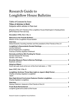 Research Guide for Longfellow House Bulletins