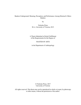 Buskers Underground: Meaning, Perception, and Performance Among Montreal’S Metro Buskers