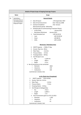 Details of Project Scope of Ongoing Sewerage Projects Name Scope 01